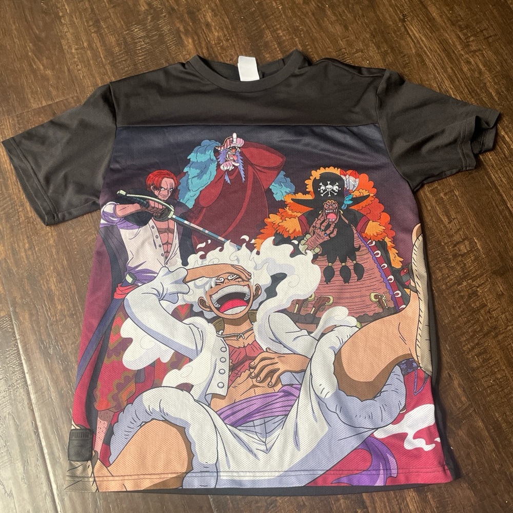 Puma x One Piece Black Graphic Tee with four emperors Characters sz M